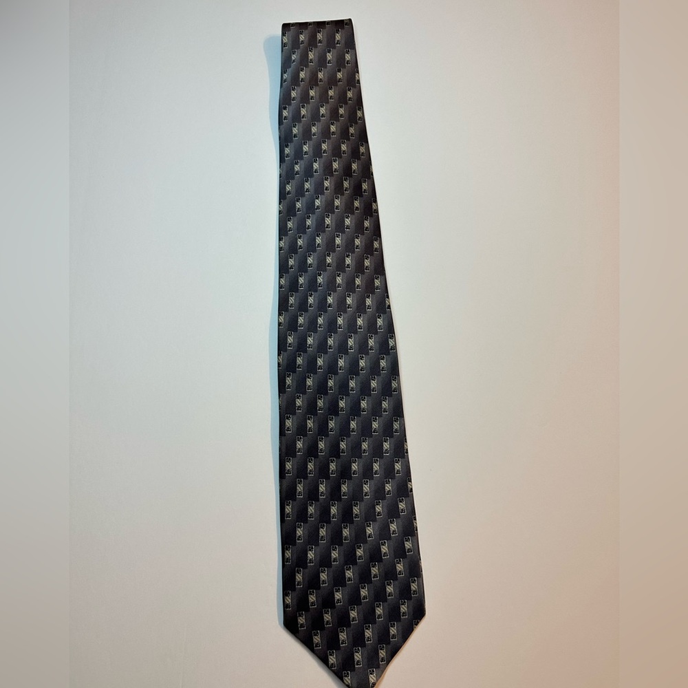 Umberto Bossi 100% Silk Necktie 57” x 3 1/2" Grey with Black rectangles